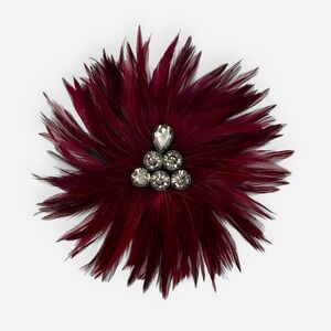 Chico's Red Burgundy Feather Brooch Rhinestone Fascinator Flower Floral Magnet